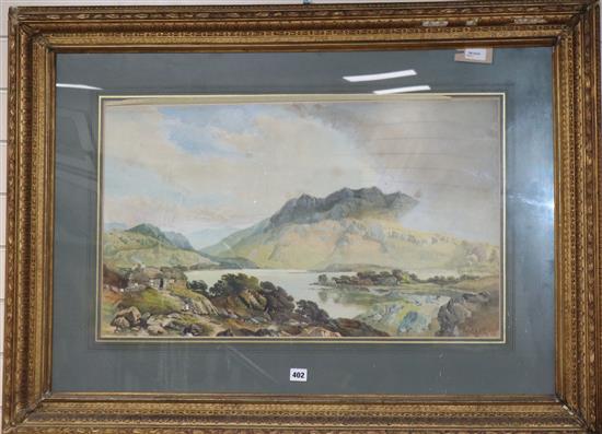 Charles Seton, watercolour, Landscape with lake, signed, 43 x 74cm